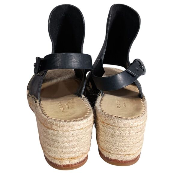 Rag & Bone Sandals 8.5 Womens Black Leather Espadrille Wedge Mid Casual Toe - Picture 8 of 9